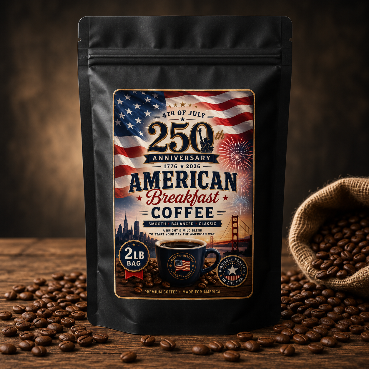 AMERICAN BREAKFAST COFFEE-Special 250th Anniversary Edition-NET WT. 2 LB (907 g)